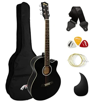 Image of TIGER ACG3 BK Full Size Acoustic Guitar Package Beginners Pack with Gig Bag, Strap and Spare Strings Black Now 6 Months Free Lessons Included