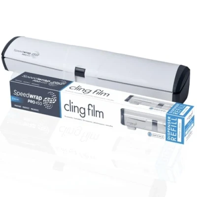 Image of PROWRAP Speedwrap Pro 450 Dispenser with Safety Blade Including Foil, Pachment or Cling Film Kit for Kitchen Includes 1 Roll Environment Friendly Food Wrap Solution (Dispenser &amp; Film)