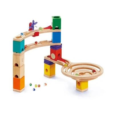 Image of Hape E6021 Quadrilla Race to the Finish, Wooden Marble Run 58 pieces, Educational Construction Toys for 4 Years and Up