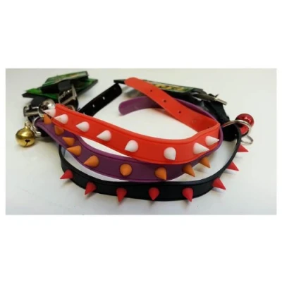 Image of Pet Touch Rubber Studded Cat Collar Safety Bell 3 Colours (Black (red stud))