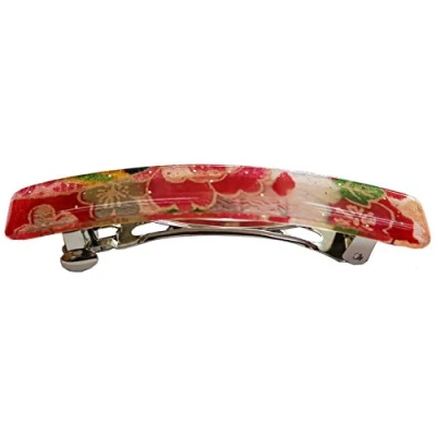 Image of Japanese Kyoto Chirimen Barette Hair Clip/Clasp (Red/Pink)