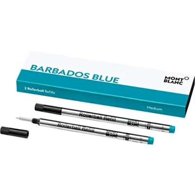 Image of Montblanc Rollerball Refills (M) Barbados Blue 106932 Refill Cartridge with a Medium Nib for Pens 2 x Pen