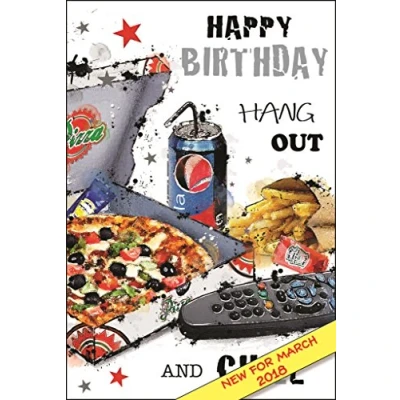 Image of Male Birthday Card (JJ GR206) Pizza From The Graffix Range Embossed &amp; Foil Finish