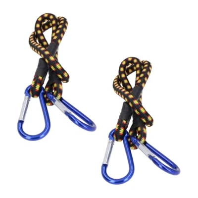 Image of Garden Mile Bungee Cord 2 x 24 Inch Heavy Duty with Strong Quick Release Carabiner Hook Elastic Rope Strap Black and Yellow Aluminium Maximum Strength (2, 24&quot;)