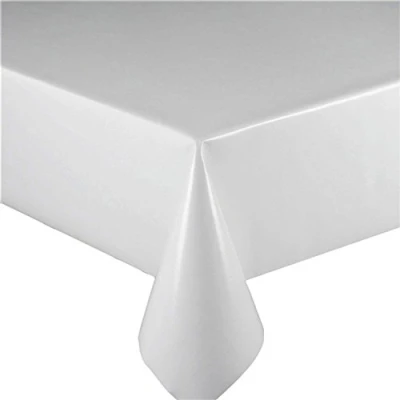 Image of linen702 Vinyl Pvc Tablecloth, Plain White 2 metres (200x137cm) Rectangle 6 Seater Size Oblong Table, Wipe Clean, Textile Backed plastic table cloth (263)