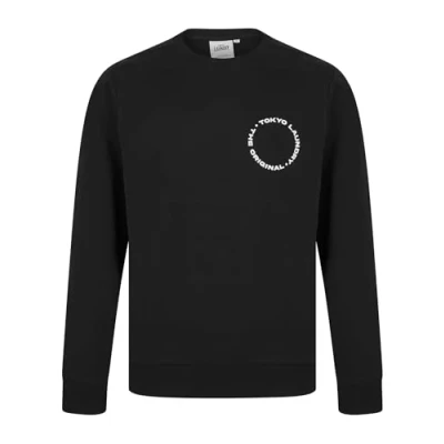 Image of Tokyo Laundry Men&#039;s Graphic Motif Brushback Fleece Pullover Crew Neck Sweatshirt with Back Print Jet Black