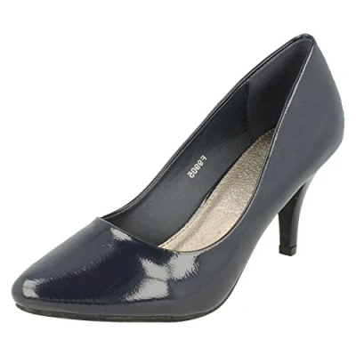 Image of Spot On Ladies Patent Court Shoes Navy Synthetic UK Size 6 EU 39 US 8