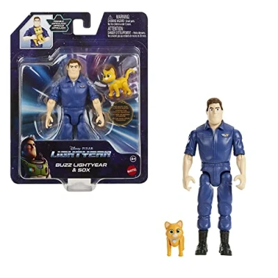 Image of Buzz Lightyear Disney and Pixar &amp; Sox Authentic Action Figure; 12 Posable Joints Robot Cat Sox, Movie Collector Toy Ages 4 Years Up, HHJ80
