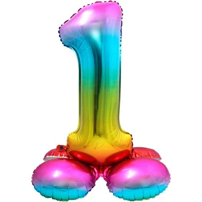 Image of Folat 64291 Foil Balloon with Base Number 1 Rainbow, Multi Colored, Costumes