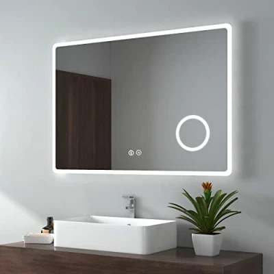Image of EMKE Backlit Illuminated Bluetooth Bathroom Mirror with Shaver Socket 1000x700mm, Wall Mounted Multifunction LED Vanity Lights + Demister 3 Fold Magnification