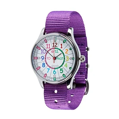 Image of EasyRead Time Teacher Waterproof Watch For Kids Learn To Tell The Boys &amp; Girls 3 Step Past/To Rainbow Face Analogue Easy Read Dial Purple