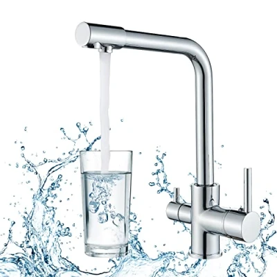 Image of Rozin Kitchen Tap 3 Way with Filter Water System Double Handles Drinking and Cold Hot 360 Swivel Chrome
