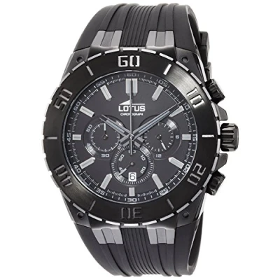 Image of Lotus R Men&#039;s Quartz Watch with Black Dial Chronograph Display and Rubber Strap 15803/1