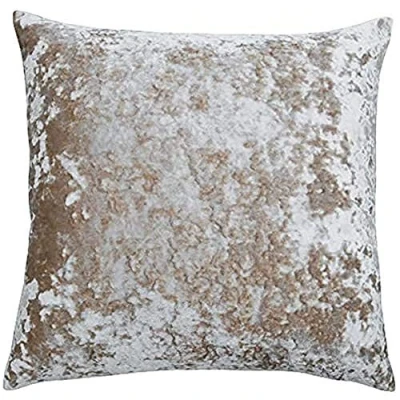Image of Paoletti Verona Crushed Velvet Square Feather Filled Cushion Beige One Size