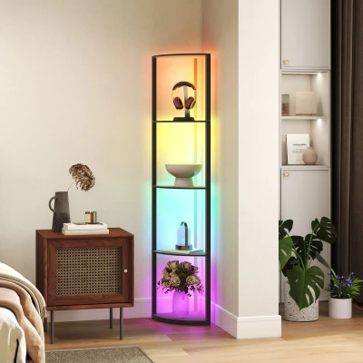 Image of Rgb led Floor Lamp with Shelves and Remote Control for Living Room Homcom