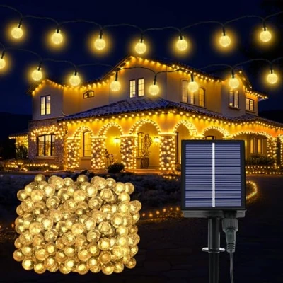 Image of Realky Solar Garden Lights Outdoor, 88.58Ft 200LED String Lights, Waterproof Fairy Light with 8 Modes, Crystal Ball Decor for Easter, Yard, Parties(Memory Function+Warm White)