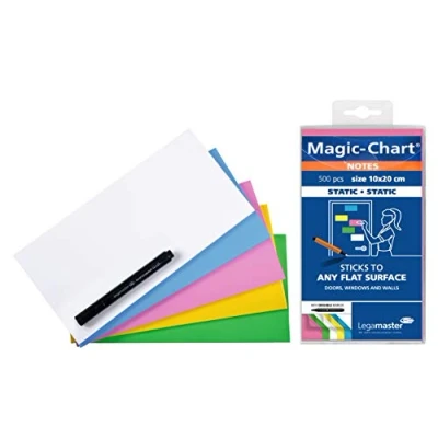 Image of Legamaster Magic Chart Notes static self adhesive white 10x20cm wipeable and rewritable incl. 1 board marker 500 sheets