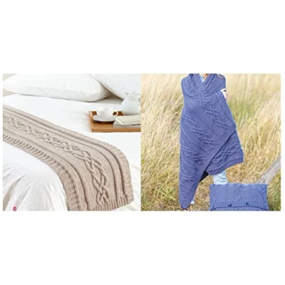 Image of King Cole Aran Knitting Pattern Cable Knit Blanket Floor Cushion &amp; Bed Runner (5959)