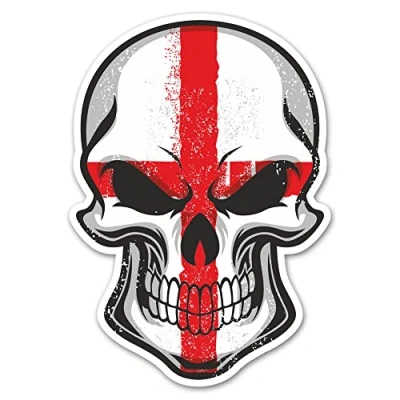 Image of 2 x Glossy Vinyl Stickers England Flag Skull Funny Laptop Decal #0104 (As Shown.)