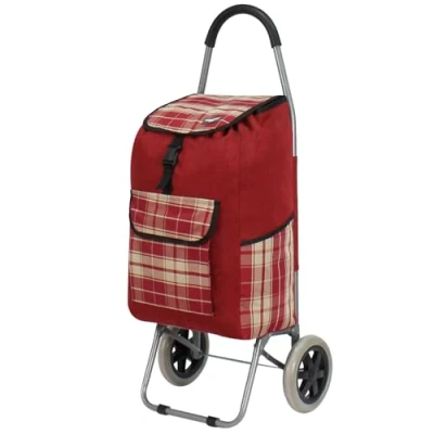 Image of Rocklands® Lightweight Big Wheels Strong Shopping Trolley Cart Durable Grocery Bag ST46 (Red)