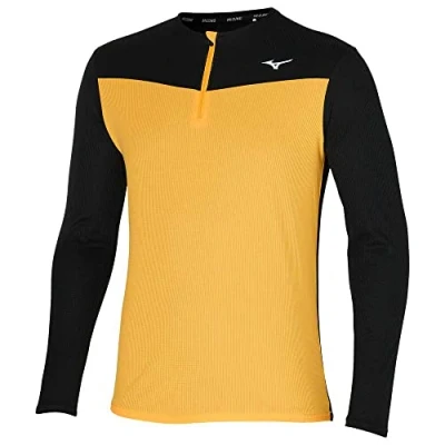 Image of Mizuno Men&#039;s DRYAEROFLOW LS HZ Running, Racing Yellow/Black, M
