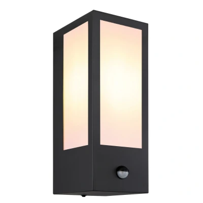 Image of Gundula PIR Outdoor Wall Lantern Matt Black IP44 1x E27 Dawn Dusk Sensor