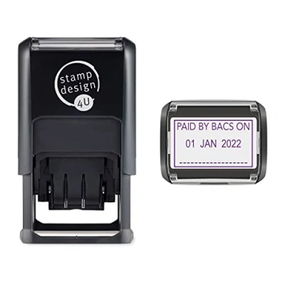 Image of SD4U Word and Date Stamp Self Inking Paid by BACS ON Changeable in Violet Ink