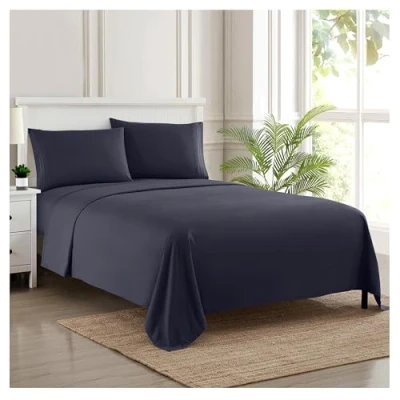 Image of Sweet Home Collection Luxury Bedding Set with Flat, Fitted Sheet, 2 Pillow Cases, Microfiber, Navy, King