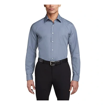 Image of Van Heusen Men&#039;s Dress Shirt Fitted Poplin Solid, Grey, 15&quot; Neck 34&quot; 35&quot; Sleeve