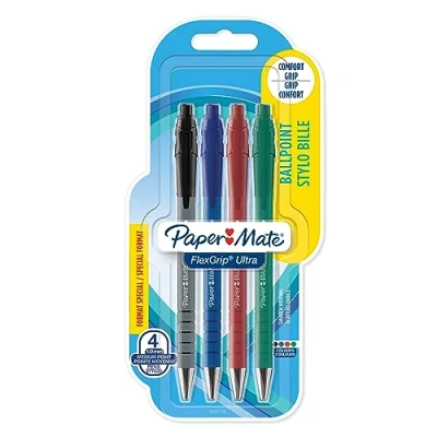 Image of Set of 4 Flexgrip Retractable Ballpoint Pens Papermate Assorted Coloursaa