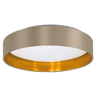 Image of Eglo LED Ceiling Light Maserlo 2, Flush Mount Textile lamp, Living Room Lighting Made of Fabric Gold and Taupe, White Plastic, Warm White, Ø 15&quot;
