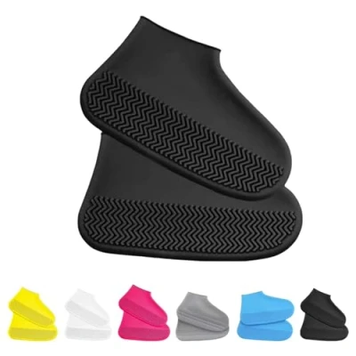 Image of Affectionk Anti Slip Waterproof Shoe Covers, Covers Silicone, Cycling, Reusable (L,Black)