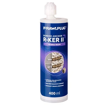 Image of Rawlplug Hybrid Resin for Concrete Strong Chemical Anchor with 2 Mixer Nozzles Standard Cartridge Gun Bonded Wet and Dry Use, 400 ml