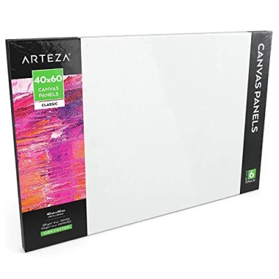 Image of Arteza 40x60 cm Blank Canvas Board Panels, 6 Pack, 100% Cotton and Primed with Acid Free Titanium Acrylic Gesso, Art Supplies for Artists, Hobby Painters, Pouring, Painting, White