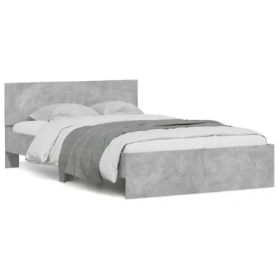 Image of vidaXL Bed Frame with Headboard &amp; LED Lights Concrete Grey, Engineered Wood, Double 135x190 cm, Bedroom Furniture