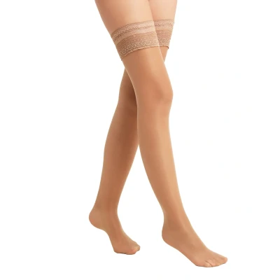 Image of Falke Seidenglatt 15 Denier STAY UPS Transparent Silky Overtheknee socks, Women&#039;s, Size: 5/5.5, Powder