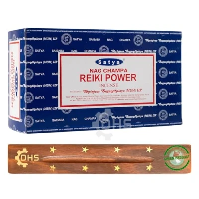 Image of Satya Nag Champa Reiki Power Incense Sticks FULL BOX OF 12 with DHS Holder Used for Aromatherapy, Yoga, Meditation, and Relaxation