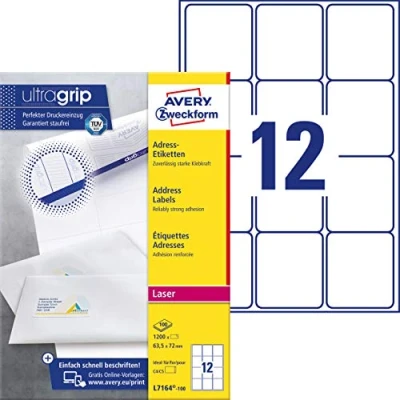 Image of Avery Purpose Form L7164 100 Address Labels, 63.5 x 72 mm, Sheet/1.200 White