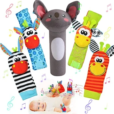 Image of Baby Foot Finders Wrist Rattles for Babies Toys 0 6 Months socks &amp; Rattle Newborn Sensory 3 9 12 Toy 2 wrists Gift (Girl)