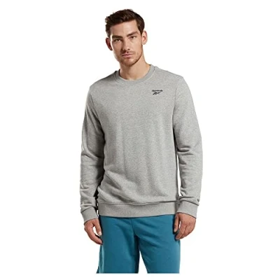 Image of Reebok Men&#039;s Identity French Terry Logo Crew Long Sleeve Sweatshirt, Medium Grey Heather, XS