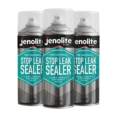 Image of JENOLITE Stop Leak Sealer Spray CLEAR 3 x 400ml for Gutters and Flat Roofs Waterproof Gutter Sealant Fills, Seals &amp; Stops Leaks Long Lasting