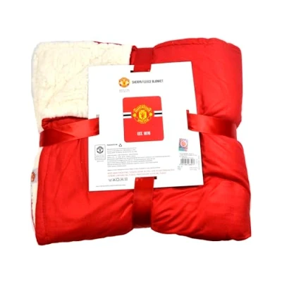 Image of FOCO Man Utd Core Stripe Sherpa Plush Blanket