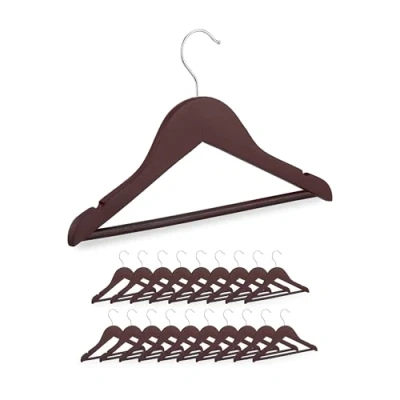 Image of Relaxdays Children&#039;s Clothes Hangers, Set of 20, Wooden, Swivel Hook, with Bar &amp; Notches, 19 x 30.5 1 cm, Brown, Wood, HLP: 30,5 cm