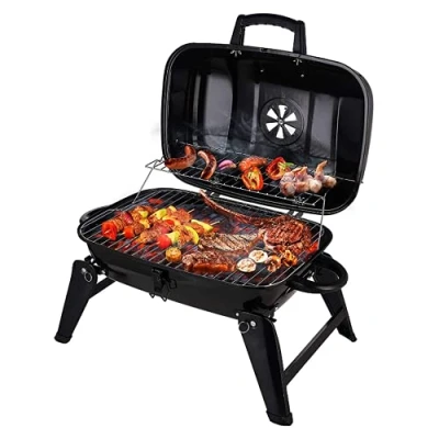 Image of WXHN Portable Folding Camping Barbecue Rack, Charcoal Grill, Grill BBQ with Lid Tabletop Grills, Outdoor Cooking