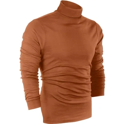 Image of Utopia Wear Premium Cotton Blend Interlock Turtleneck Men T Shirt Pullover Sweater, Orange, Medium