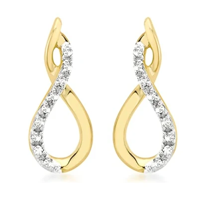Image of Carissima Gold Women&#039;s 9ct Yellow Diamond Crossover Stud Earrings