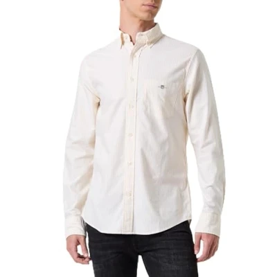 Image of GANT Men&#039;s Reg Oxford Banker Stripe Shirt, Burnt Wheat, XL