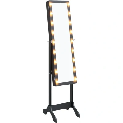 Image of vidaXL Free Standing Mirror with LED Black 34x37x146 cm