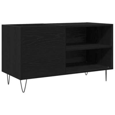 Image of vidaXL modern black oak LP cabinet stylish vinyl record media storage unit with matte finish perfect for living room/home office