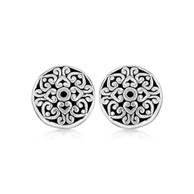 Image of Tuscany Silver Women&#039;s Sterling Oxidised Antique Style Patterned Stud Earrings, 13.2 mm